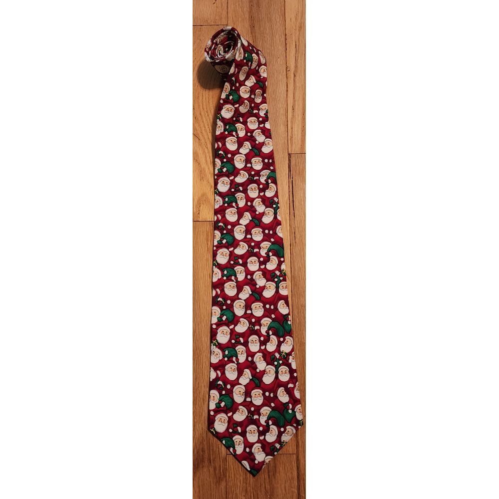 Claybrooke Christmas Santa Claus Pattern Festive Holiday Necktie Men's Silk Tie